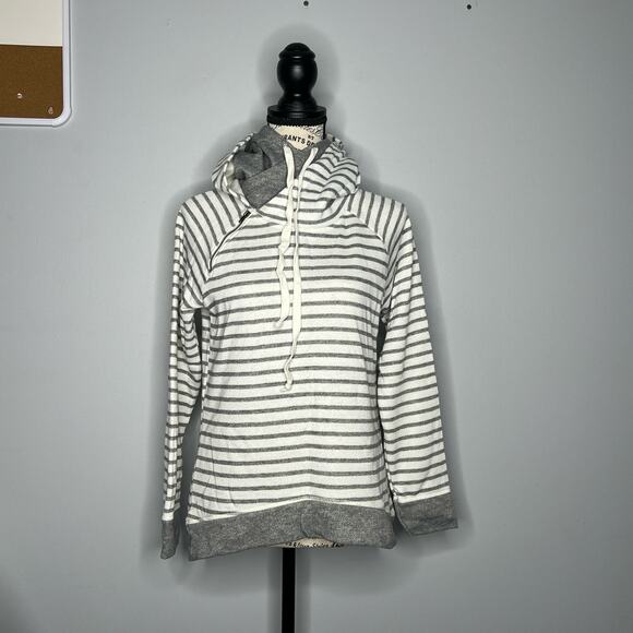 Maurices SMALL Stripe Zipper Detail Oversize Cowlneck Pullover Hooded Sweatshirt - Picture 11 of 11